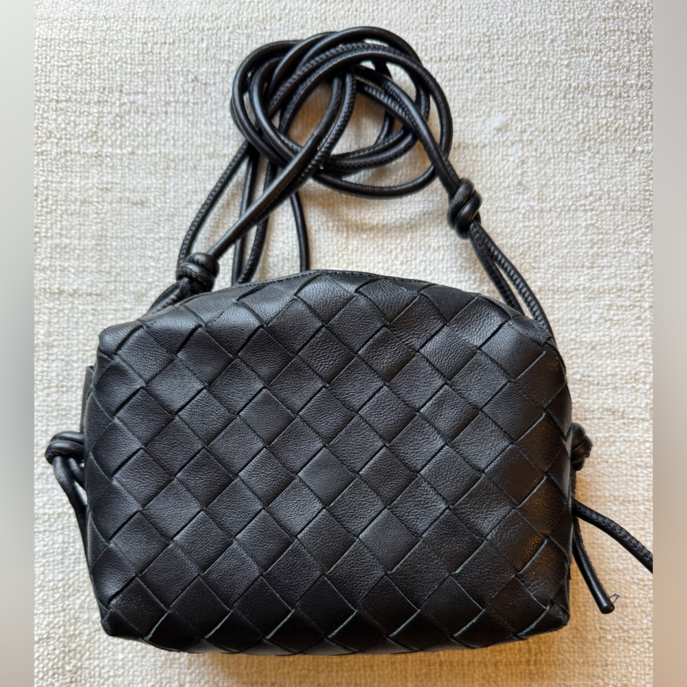 Black Woven Leather Crossbody Bag